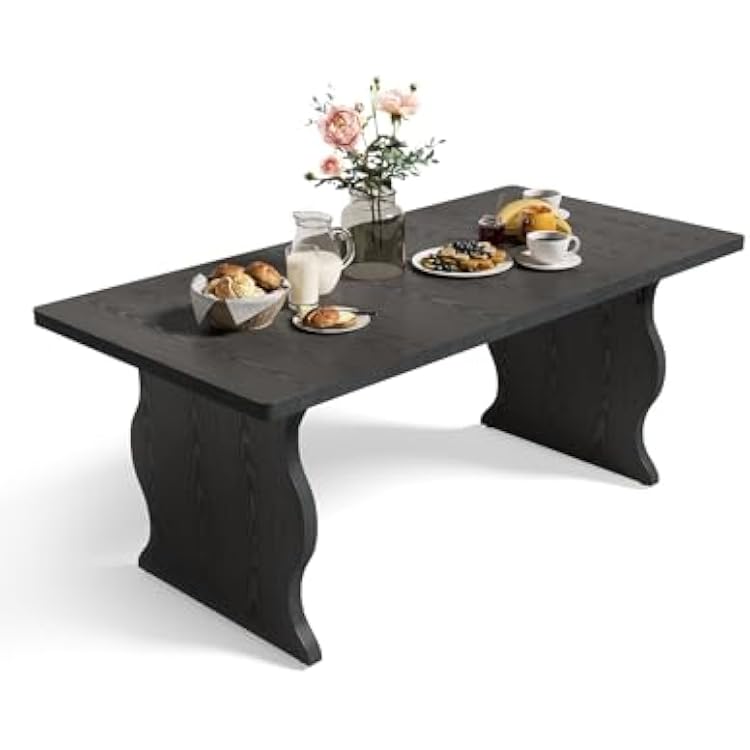 LITTLE TREE Modern Dining Table for 4-6, 63-Inch Rectangular Black Kitchen Table, Wood Kitchen & Dining Room Furniture