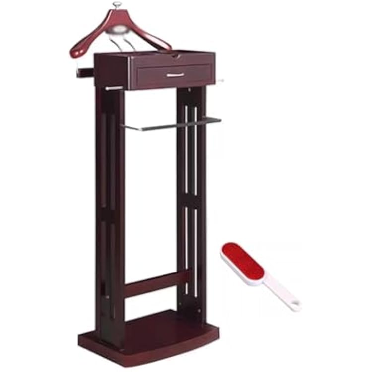 Suit Valet Stand with Dusting Brush Freestanding Mens Suits Rack with Drawer for Bedroom Entryway Living Room