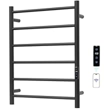 Electric Towel Rack with Voice Control for Alexa & Google Home,TUYA - Wall-Mounted Bathroom Heating Towel Warmer,Plug-in,Stainless Steel Material (Black with WiFi, 6 Bar)