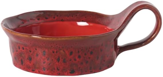 (450ML 4 colors available - Leopard print glaze ceramic salad bowl, pasta bowls with handles, ceramic cereal bowls (gray, brown, red, yellow), microwave and dishwasher safe (Red)