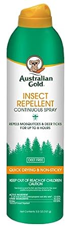 Australian Gold Continuous Spray Insect Repellent, Dries Fast, Non-Sticky, Deet Free, Up to 8 Hour Protection, 5.5 Ounce (A70869)