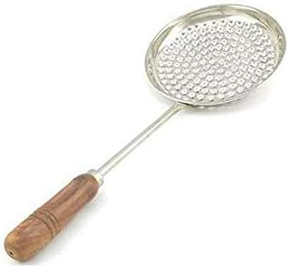 BHATI Stainless Steel Boondi Jhara with Wooden Handle (Silver, 45 x18 cm)