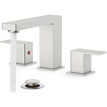 FORIOUS Brushed Nickel Bathroom Faucets 3 Hole, Stainless Steel 2 Handle Square 8 in Widespread Bathroom Sink Faucet Silver with Metal Pop up Drain, CUPC Water Hoses