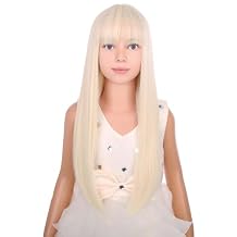 Kids Long Straight Blonde Wig with Bang Girls Blonde Long Wigs Child Synthetic Cosplay Party Synthetic Rose Net Wig