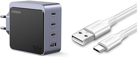 UGREEN Nexode Air Şarj Seti: 100W 4-Port Adaptör ve 2m Beyaz USB-C Kablo