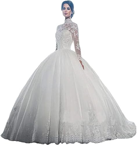 Yuxin High Neck Long Sleeves Wedding Dresses for Bride 2025 Lace Ball Gown Wedding Gowns Bridal Dresses with Train Yx034