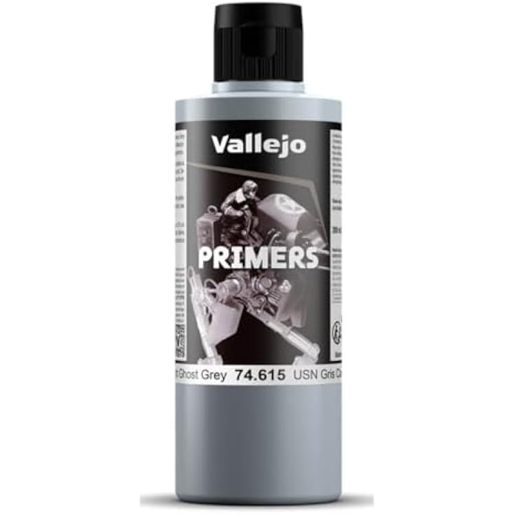 Vallejo - Surface Primer Color | USN Light Ghost Grey Acrylic Primer 200 ml 6.76 fl.oz. | Matte Finish and Fast Drying | Perfect for Airbrushing and Great Adhesion to Figurines and Scale Models