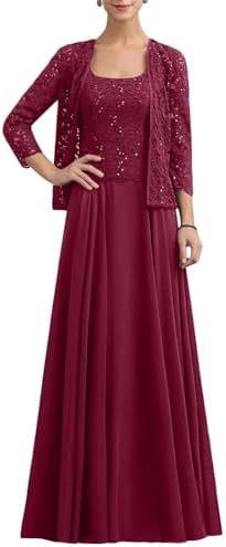 2 Pieces Chiffon Mother of The Bride Dresses - 34 Sleeves Mother of The Groom Dress with Jacket