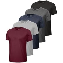 BOOJO 5 Pack Workout Shirts for Men-Quick Dry Black Gym Moisture Wicking Short Sleeve T-Shirts for Running Athletic Casual