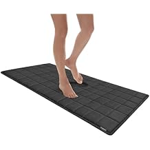 MICRODRY - Luxurious Square-Embroidered Memory Foam Bathroom Rug, Bath Rug with Skid-Resistant Base, Absorbent Kitchen, Room & Bathroom Rugs, 24 x 56 inches, Dark Grey