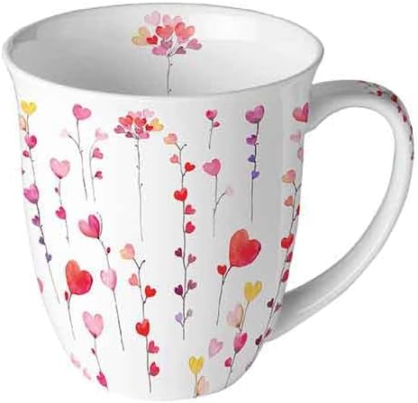 Ambiente Porcelain Mug Approx. 400 ml Bone China Mug for Tea or Coffee Valentines Love Hearts Garlands
