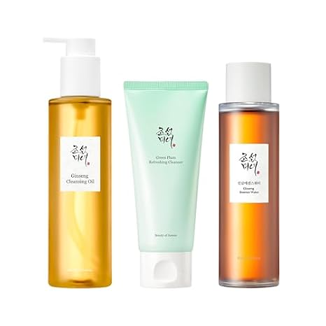 Beauty of Joseon Ginseng Cleansing Oil (210ml, 7.1 fl.oz) & Green Plum Refreshing Cleanser (100ml, 3.38 fl.oz.) & Ginseng Essence Water (150ml, 5.07 fl.oz.), Korean Skincare