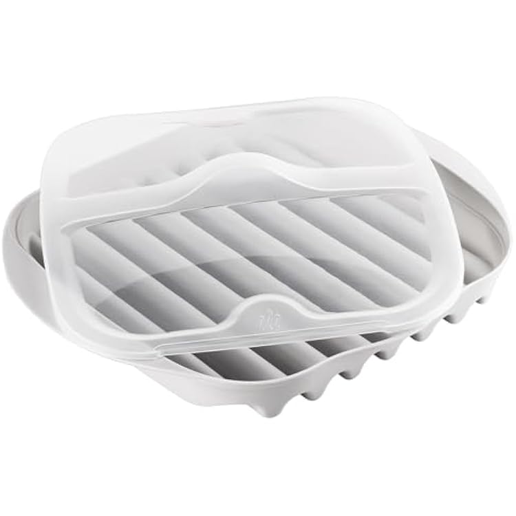 Microwave Bacon Tray with Splatter Lid,Safety, Quick and with No Mess, Microwave Bacon Cooker Make Crispy Bacon in few Minutes white