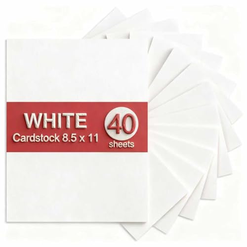 White Cardstock 8.5 x 11, 40 Sheets Card Stock, 75 LB200 GSM Thick Copy Paper, Cardstock Printer Paper for School & Office Supplies, Art, Watercolo, Craft, Drawing, Invitations, Menus, DIY Cards