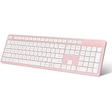 LeadsaiL Pink Wireless Keyboard, 2.4GHz Full-Sized Ergonomic Computer Keyboard, Cordless Noiseless Keyboard,12 FN Shortcuts for Windows MacOS Laptop Computer