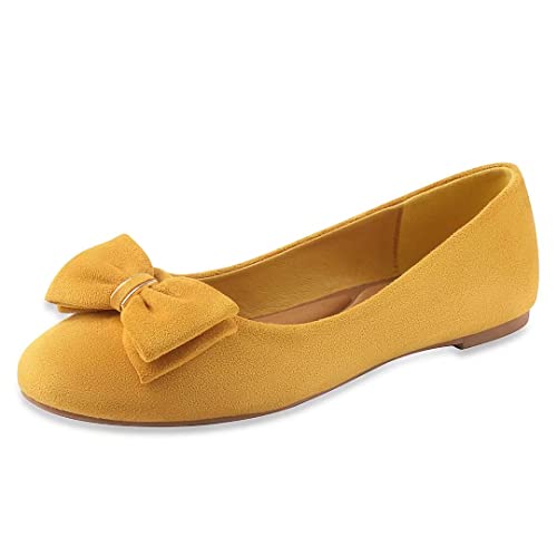 Womens Flats Comfortable Flats Shoes Women Cute Dressy Bow Ballet Flats for Women Mustard Yellow Size 10