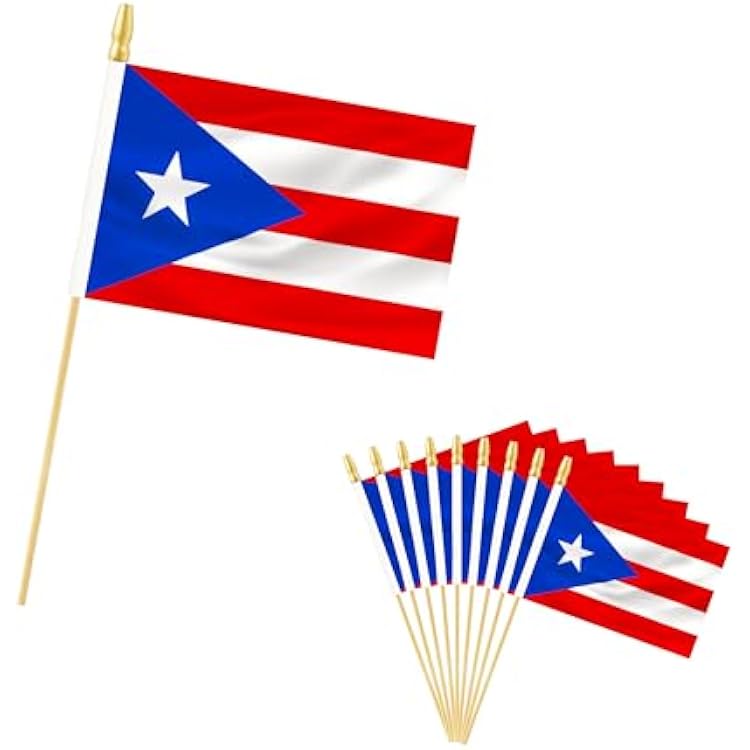 25 Pack Puerto Rico Small Mini Flags, Hand Held Puerto Rican Stick Flag with Wooden Pole, International Country Flags, Festival Events, Parades, Patriotic, Indoor and Outdoor, Party Decor Puerto Rico