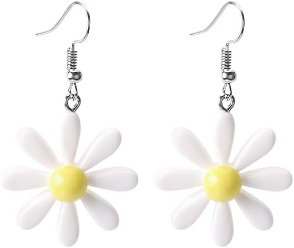 Daisy Flower Earrings for Women, Acrylic Yellow Dangle Earring, Wild Lily Petals Hawaii Plant Earrings