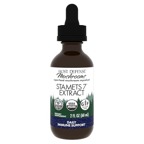 Host Defense Stamets 7 Extract - 7 Species Blend - Mushroom Supplement for Immune Support with Royal Sun Blazei, Cordyceps, Reishi, Maitake, Lions Mane, Chaga & Mesima - 2 fl oz 60 Servings