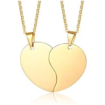 Mealguet Jewelry Personalized Custom Stainless Steel His and Hers A Set of 2 Matching Heart Puzzle Pendant Necklace