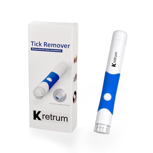 Kretrum Tick Removal Tool Pen Premium Auto Tick Remover Tool for Dogs Real Pain Free Tick Removal Tool for Humans One Click to Remove Tick Intact Brush Let It Come Out on Its Own