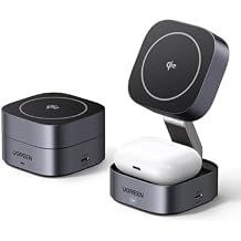 UGREEN MagFlow Qi2 Magnetic Foldable Charging Station, 2-in-1 Fast Wireless Charger Compatible with iPhone 17/17 Air/17 Pro/17 Pro Max 16 15 14 13 12, Airpods3 2 Pro (No AC Adapter), Dark Grey