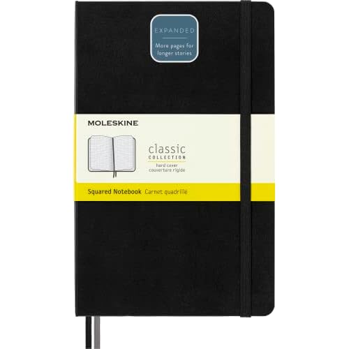 Moleskine Classic Expanded Notebook, Hard Cover, Large 5 x 8.25 SquaredGrid, Black, 400 Pages