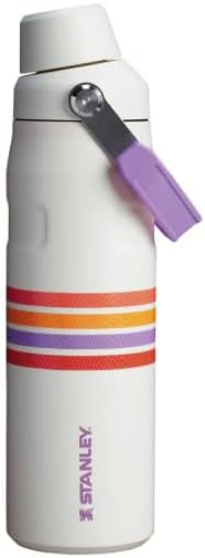 Stanley Varsity IceFlow Aerolight Fast Flow Water Bottle 24 oz | Angled Spout Lid | Lightweight and Leakproof for Travel and Sports | Insulated Stainless Steel | BPA-Free (Cream Lilac Stripe)