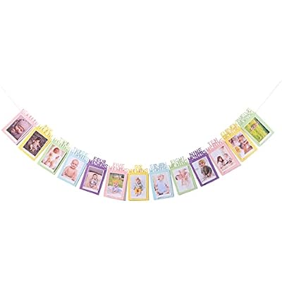 Rainbow First Birthday Photo Banner,1st Birthday Photo Banner Girlboy,12 Month Photo Banner,cake Smash Photo Props Garland,boho Rainbow Monthly Photo Banner for Babys First Birthday