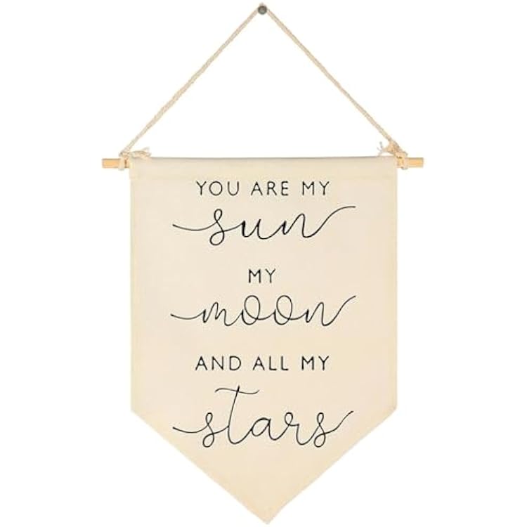 Girl Nursery Decor Canvas Banner,Nursery Bedroom Playroom Wall Art Decorations,Nursery Hanging Sign with Rope You Are My Sun My Moon And All My Stars