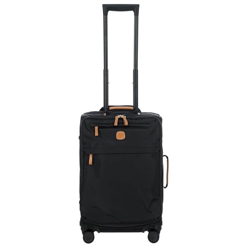 Brics X-Travel 21 Carry-On Spinner Luxury Softside Luggage with 360 Wheels, Recycled Water-Resistant Fabric, Interior Pockets, and Leather Details Black