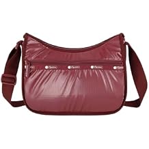 LeSportsac Coastal Cabernet Classic Hobo Crossbody Bag + Cosmetic Bag, Style 7520/Color M217, Sultry Garnet/Burgundy Jewel Tone Specialty Patent, Modern Wide Tonal Zipper, Subtle Shimmer