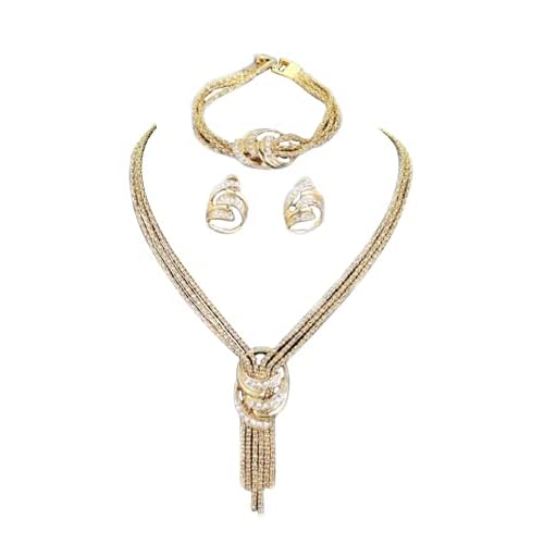 18K Gold Plated Shinning Wide Necklace Crystal Jewelry Sets Necklace Earrings Bracelet Ring African Costume Necklace Set Party Fashion Women Dubai Gold Plated Jewelry Sets