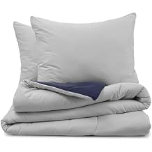 Martex 2-Piece Reversible Comforter Set Twin Comforter Set Versatile Room Decor Lightweight Durable Bedding Set Machine Washable Super Soft Light Grey/Navy