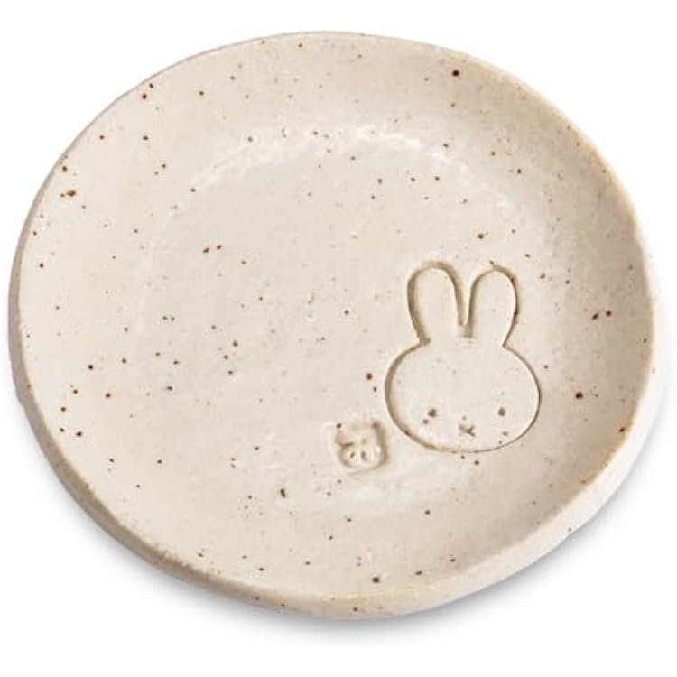Mino Ware Handmade Slab Small Plate, 3.7 inches Japanese Pottery Dish with Engraved Rabbit Design, Small Artisanal Snack & Dessert Serving Plate, Made in Japan White