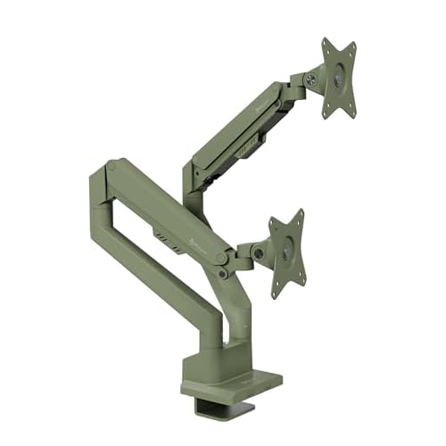 Arozzi Alzare Neo Duo Dual Gas Spring Monitor Arm - 2 Independent Arms, 17:34 Monitors, VESA 75100, 360 Rotation, Up to 20 lbs Each, Cable Management, C-Clamp & Grommet Included - Forest Green