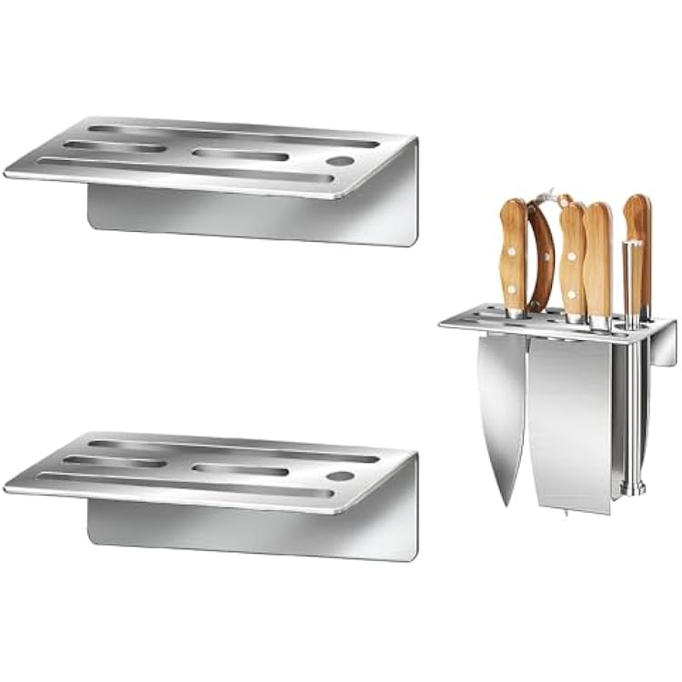 2-Pack Stainless Steel Knife Holder - Wall-Mounted, No-Drill Installation, Heavy-Duty and Secure