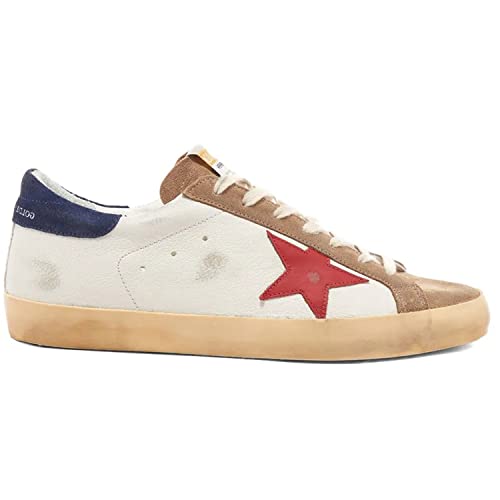 Golden Goose Super-Star Leather Upper with Signature Embroidery Leather Star Suede Heel Mens Distressed Sneakers