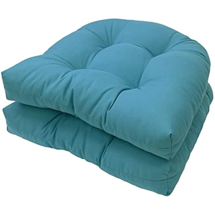 Srutirbo Pack of 2 Outdoor Indoor Tufted Seat Cushions, 18.9 x 18.9 U-Shape Cushions for Wicker Chair Seat,Patio Cushions, Furniture Dinning Chair Pad Sky Blue