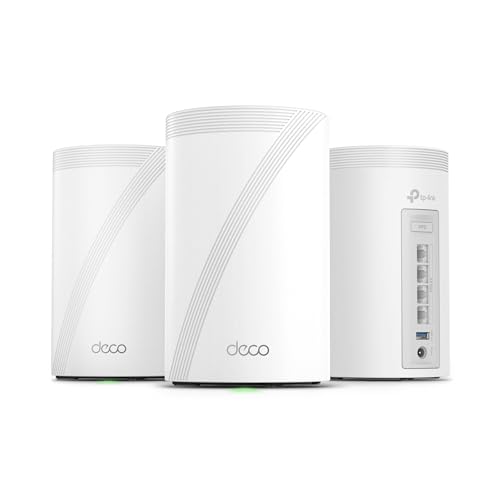 TP-Link Deco 7 Pro BE63 Tri-Band WiFi 7 BE10000 Whole Home Mesh System - 6-Stream 10 Gbps, 4x2.5G Ports Wired Backhaul, 4X Smart Internal Antennas, VPN, HomeShield, Free Expert Support 3-Pack