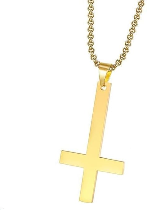 Upside Down Cross Necklace Stainless Steel Inverted Cross Necklace for Women Men Gothic Cross Necklace Jewelry Gift (01Gold)