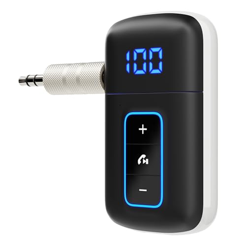 Bluetooth 5.3 Receiver for Car, [LED Screen] [Noise Cancelling] 3.5mm AUX Bluetooth Adapter, Wireless Audio Receiver for Wired HeadphonesHome StereoSpeaker, Music Playing, Hands-Free Call