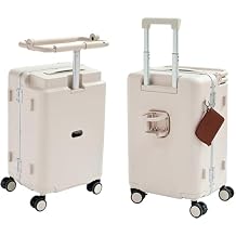 TABU 20" Carry On Luggage with Seat for Kids & Adults, Hardshell Ride On Suitcase with Double Handles & Cup Holder, TSA Lock, Beige