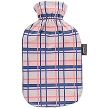 Fashy Hot Water Bottle with Fleece Cover in Checked Design, Apricot, 2.0 L