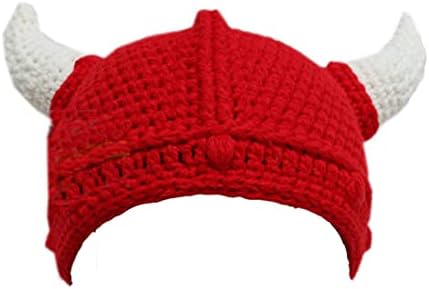 Funny Handmade Knitted Horn Beanie Hat Cartoon Halloween Party Costume Cap Winter Warm