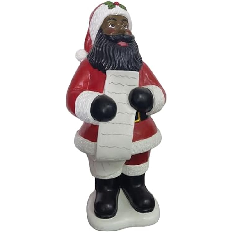 Fraser Hill Farm Traditional African American Santa Claus Statue Holding List, 36 Inches Tall | Decor for Porches, Living Rooms, and Dens | IndoorOutdoor Holiday Decoration | FFRS036-0SC-RD-AA