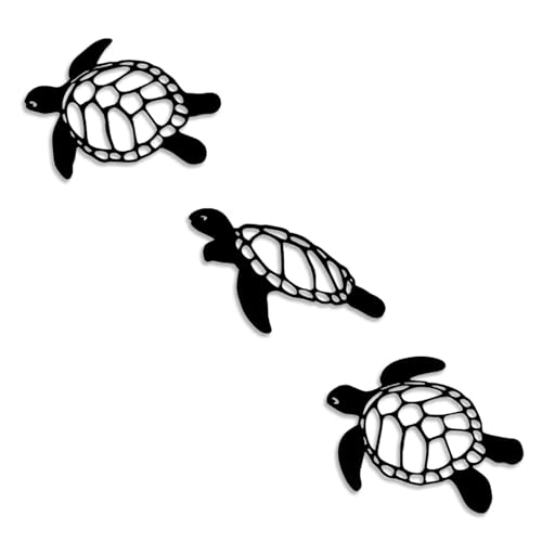 LIYOUYA 3 Pieces Turtle Metal Wall Decor - Marine Life Room Decor Black Wall Art Home Decor for Living Room, Bathroom, Bedroom, Dining Room Black