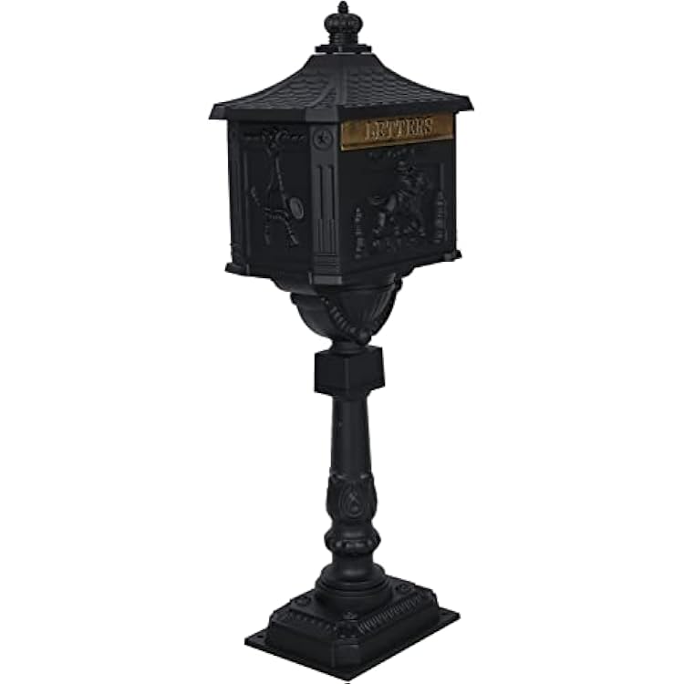 Mailbox, Heavy Duty Cast Aluminum Postal Box, Mail Box with 2 Keys for Courtyard Villa Decoration - Black