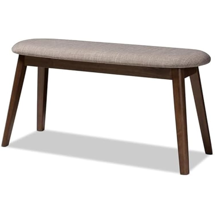BOWERY HILL Upholstered Bench, Light Gray Fabric and Walnut Brown Rubberwood, Foam-Padded Seat, 35.43 in W x 11.81 in D x 18.43 in H, Mid-Century Style, Indoor Living Room or Dining Room Seating