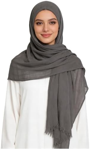 Womens Soft Cotton Linen Hijab Scarf Light Crinkle Instant Muslim Islamic Hijab Head Wrap Long Shawls